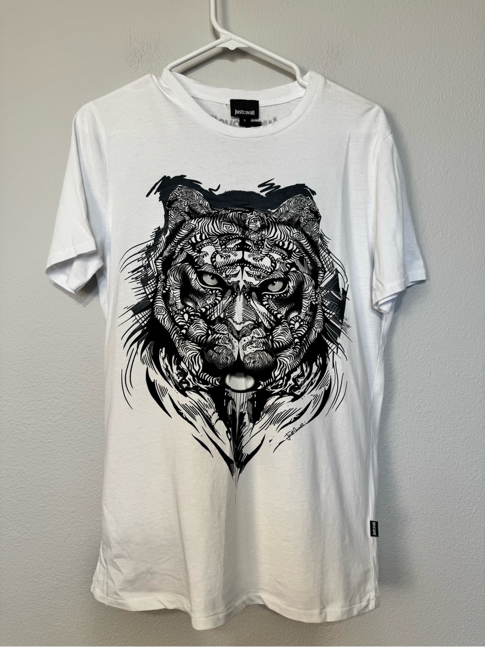 Just Cavalli Shirt Mens S White Tiger Graphic Tee T-Shirt‎ Short Sleeve Casual